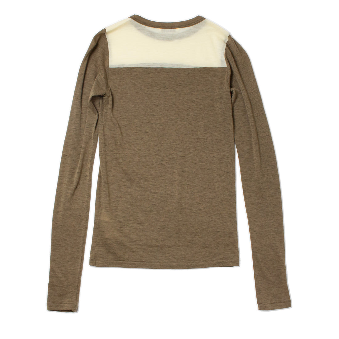 Auralee Fluffy Cashmere Nylon Contrast Tee in Brown x Light Yellow