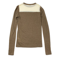 Auralee Fluffy Cashmere Nylon Contrast Tee in Brown x Light Yellow