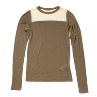 Auralee Fluffy Cashmere Nylon Contrast Tee in Brown x Light Yellow