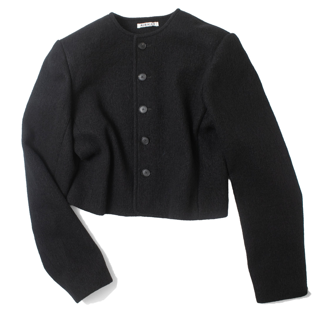 Auralee Heavily Fulled Wool Cotton Collarless Jacket in Black