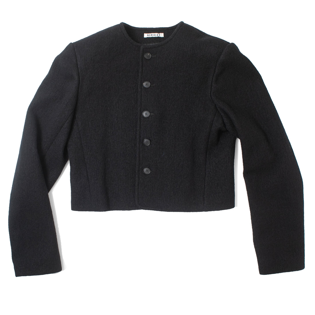 Auralee Heavily Fulled Wool Cotton Collarless Jacket in Black