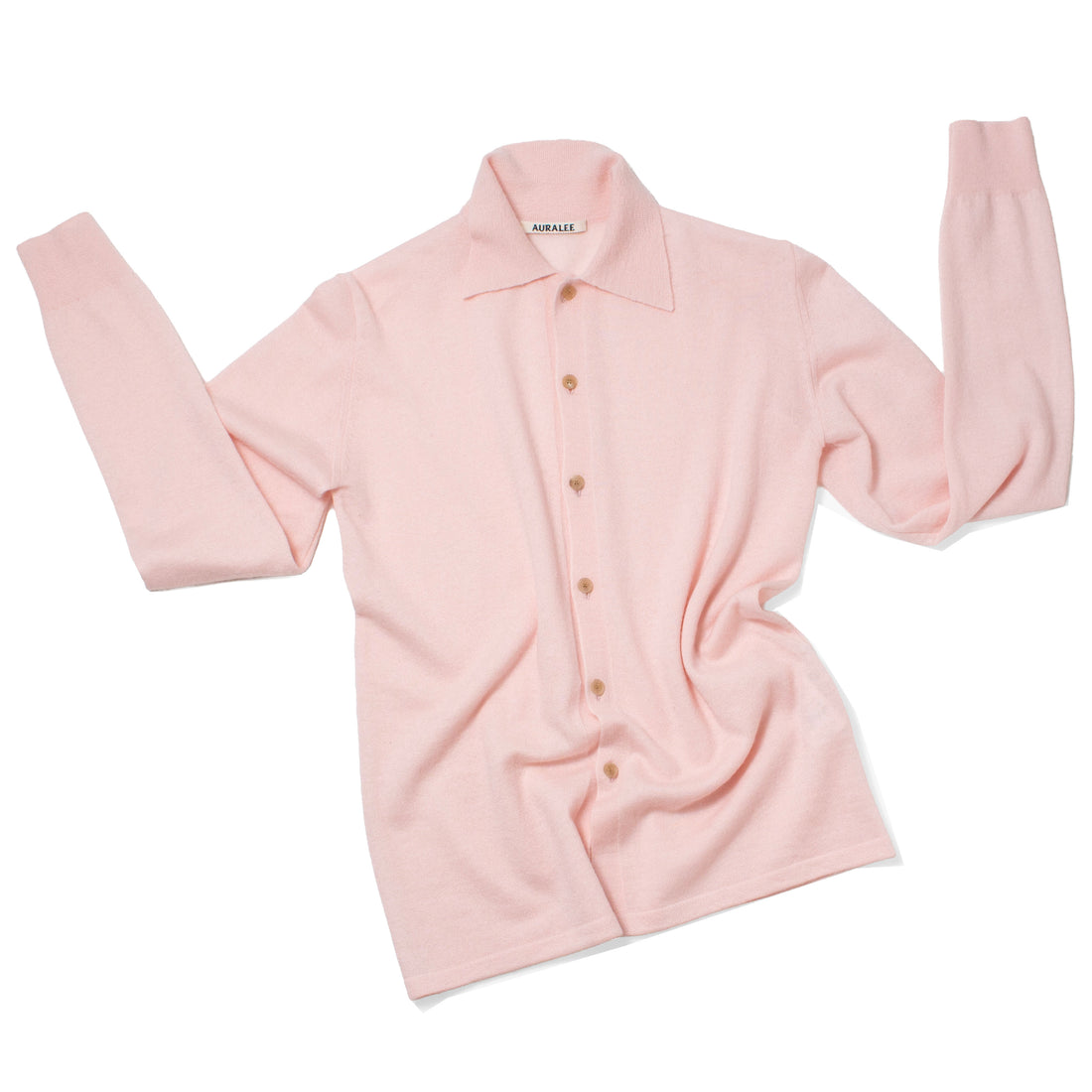Auralee High Gauge Soft Cashmere Cardigan in Light Pink
