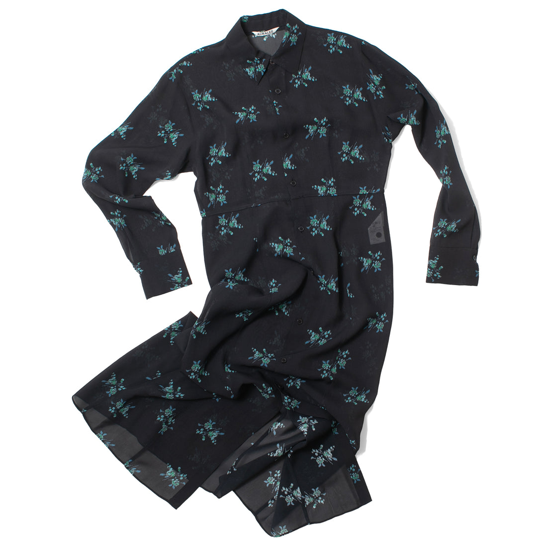 Auralee Printed Airy Silk Georgette Dress in Ink Blue