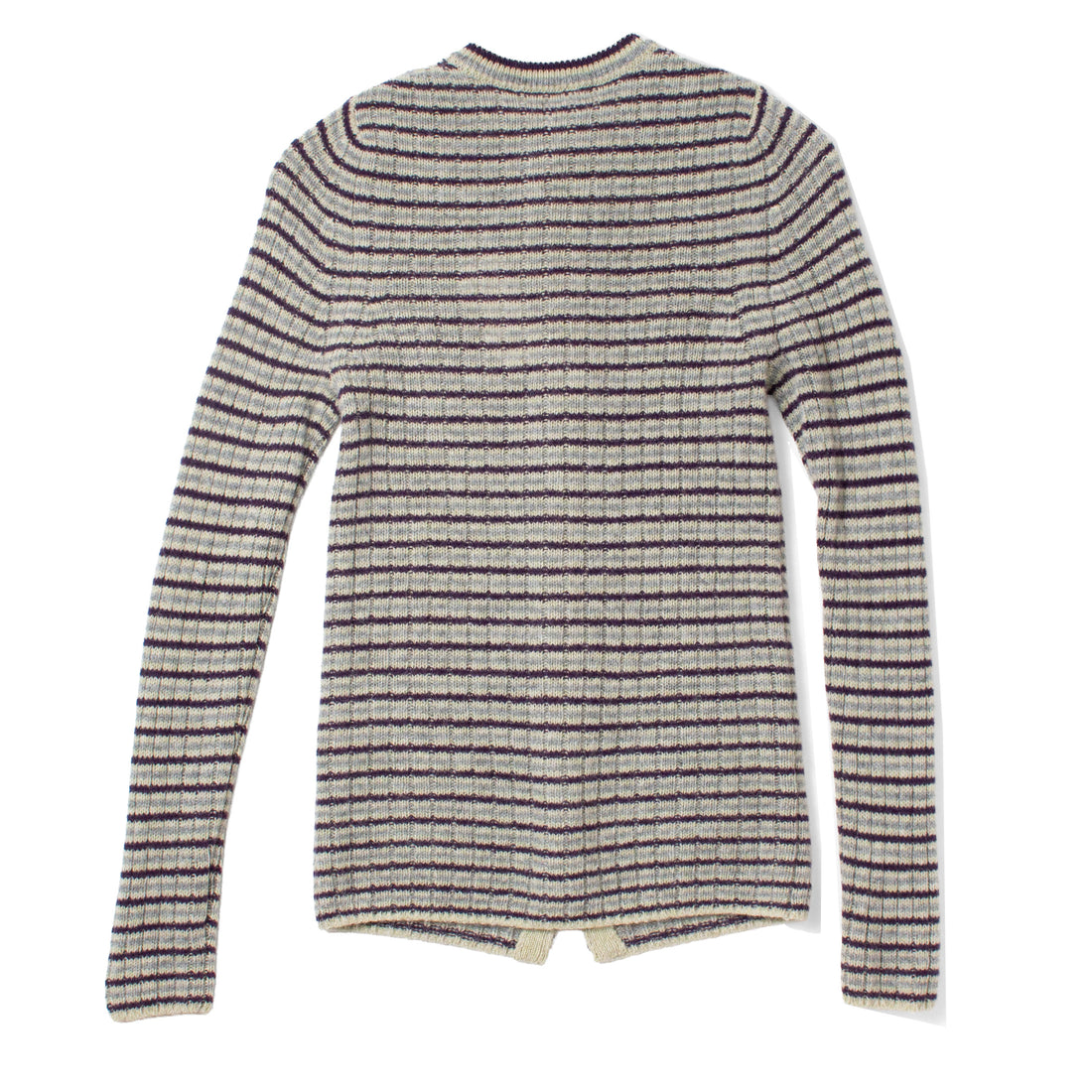 Auralee Shetland Wool Cashmere Cardigan in Lime Purple Stripe