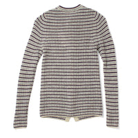 Auralee Shetland Wool Cashmere Cardigan in Lime Purple Stripe