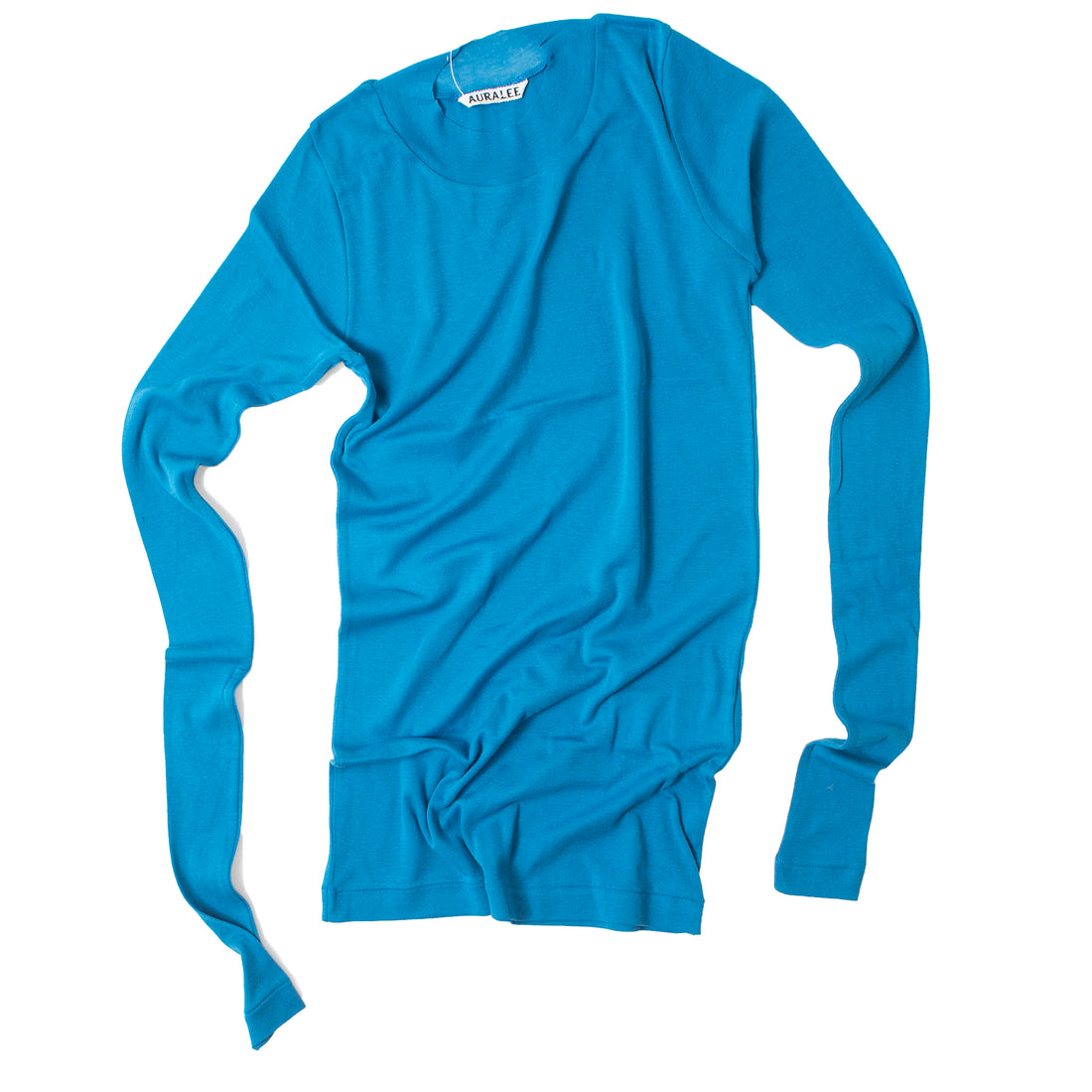 Auralee Super High Gauge Sheer Rib L/S Tee in Blue