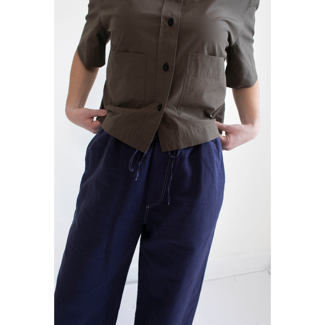 MHL. Cropped Uniform Shirt in Umber Sanded Cotton Poplin