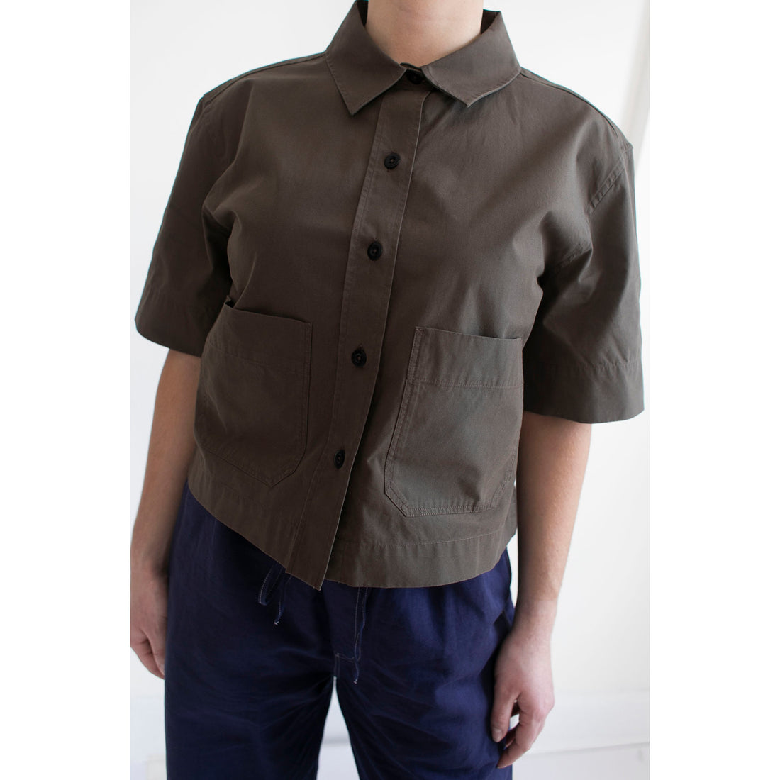 MHL. Cropped Uniform Shirt in Umber Sanded Cotton Poplin