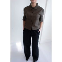MHL. Cropped Uniform Shirt in Umber Sanded Cotton Poplin