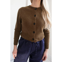 Margaret Howell Small Crew Neck Cardigan in Tobacco Merino Cashmere