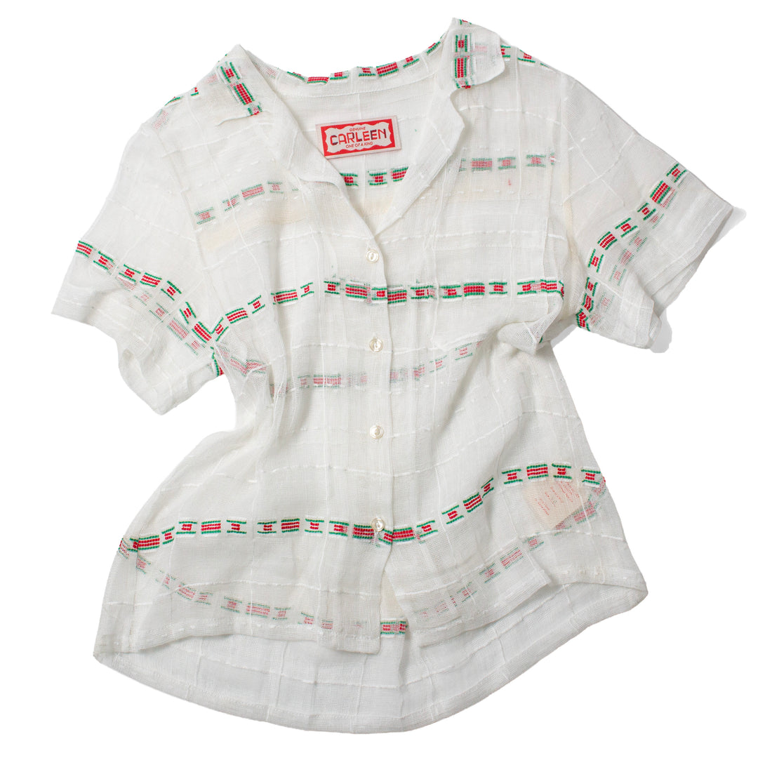 Carleen Nancy Button Waist Shirt in in Red/Green Curtain Fabric
