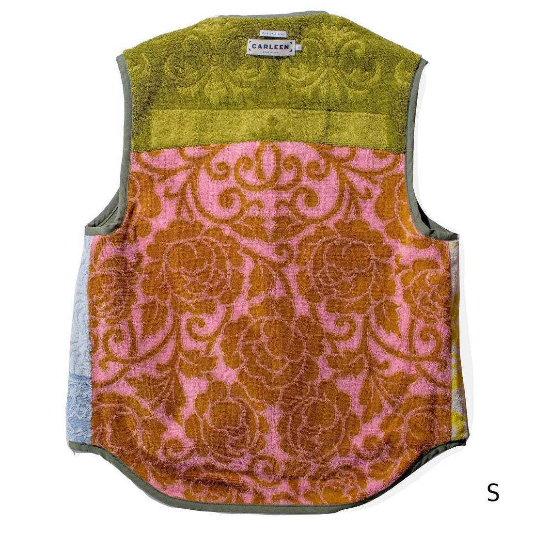 Carleen Reversible Vest in Mixed Vintage Towel and Olive Ripstop
