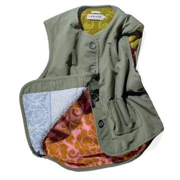 Carleen Reversible Vest in Mixed Vintage Towel and Olive Ripstop