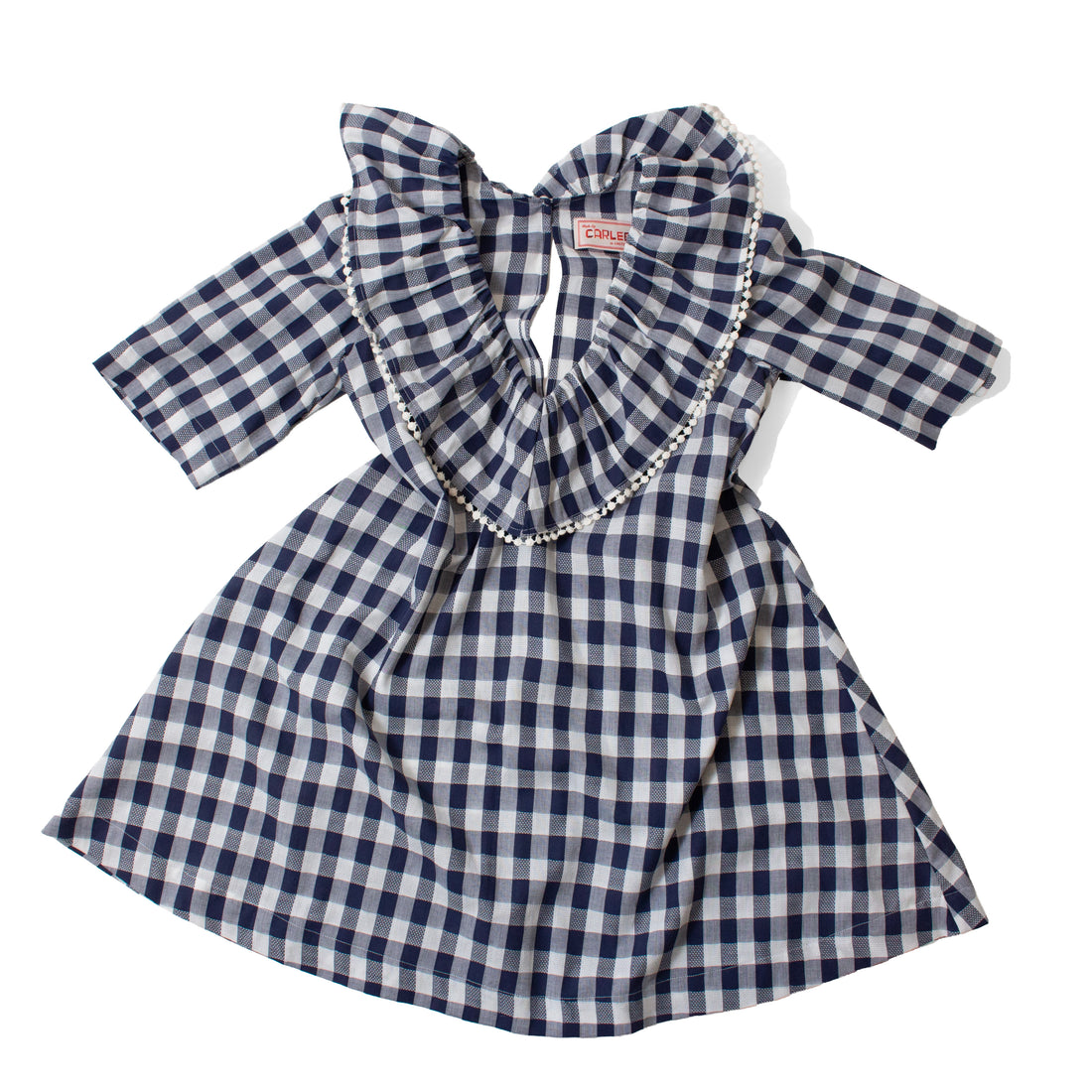 Carleen Ruffle Dress in Navy Gingham