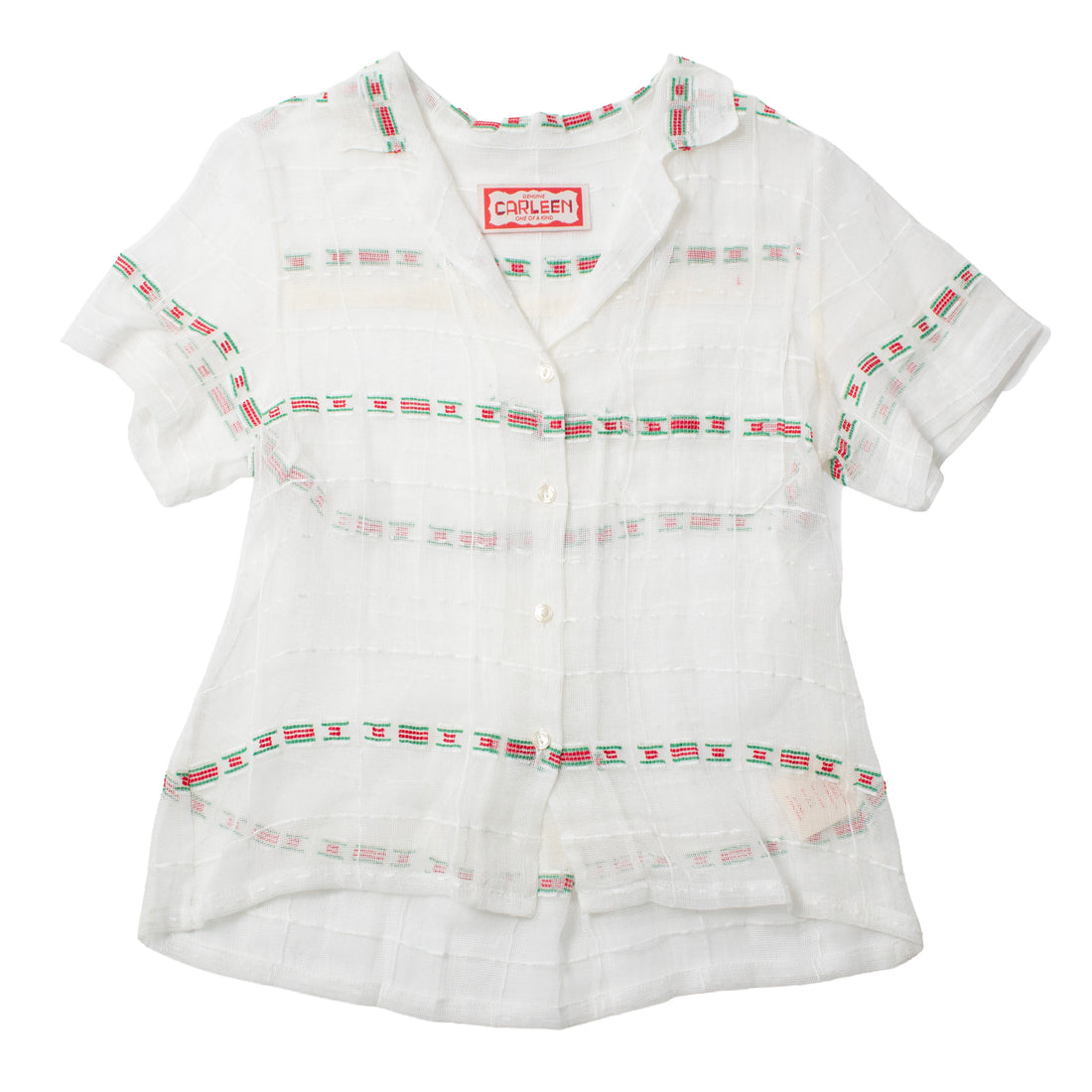 Carleen Nancy Button Waist Shirt in in Red/Green Curtain Fabric