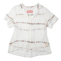 Carleen Nancy Button Waist Shirt in in Red/Green Curtain Fabric
