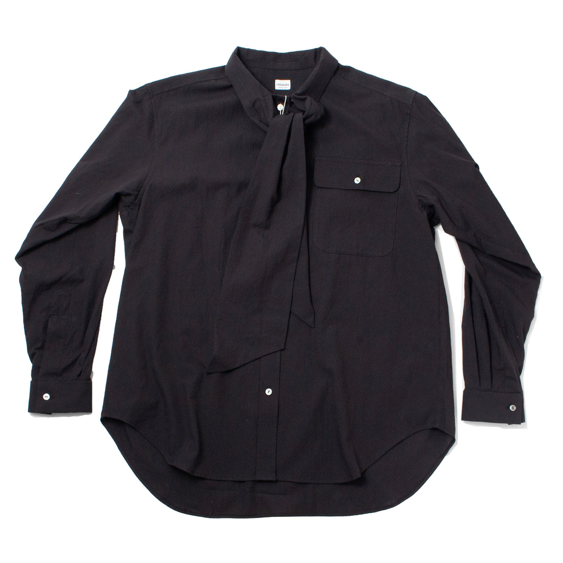 Chimala Women's Cotton Dobby Bow Tie Blouse in Black