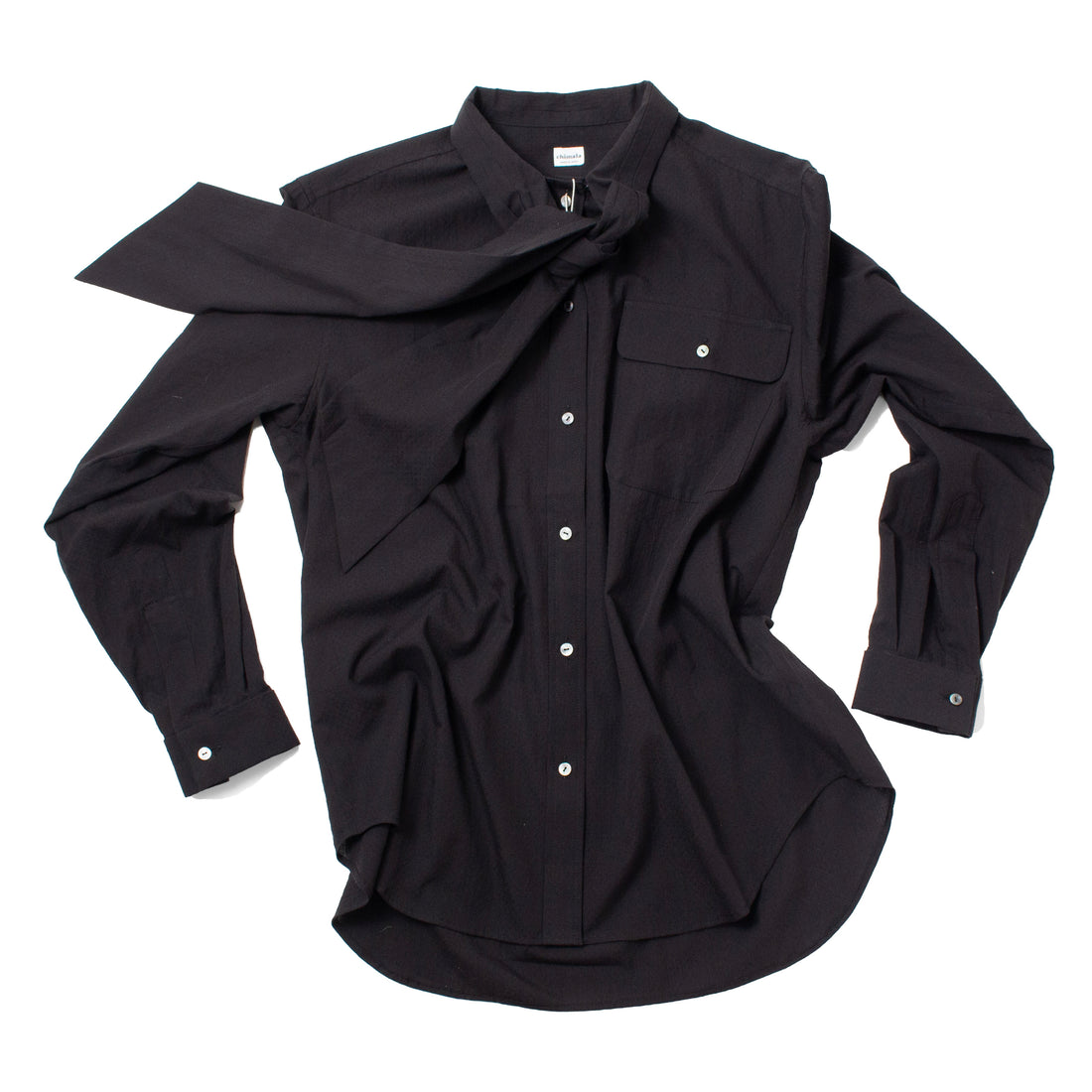 Chimala Women's Cotton Dobby Bow Tie Blouse in Black
