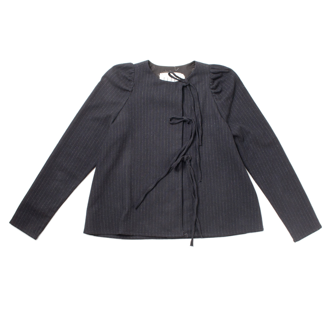 Eleph Bows Shirt in Black Pinstripe