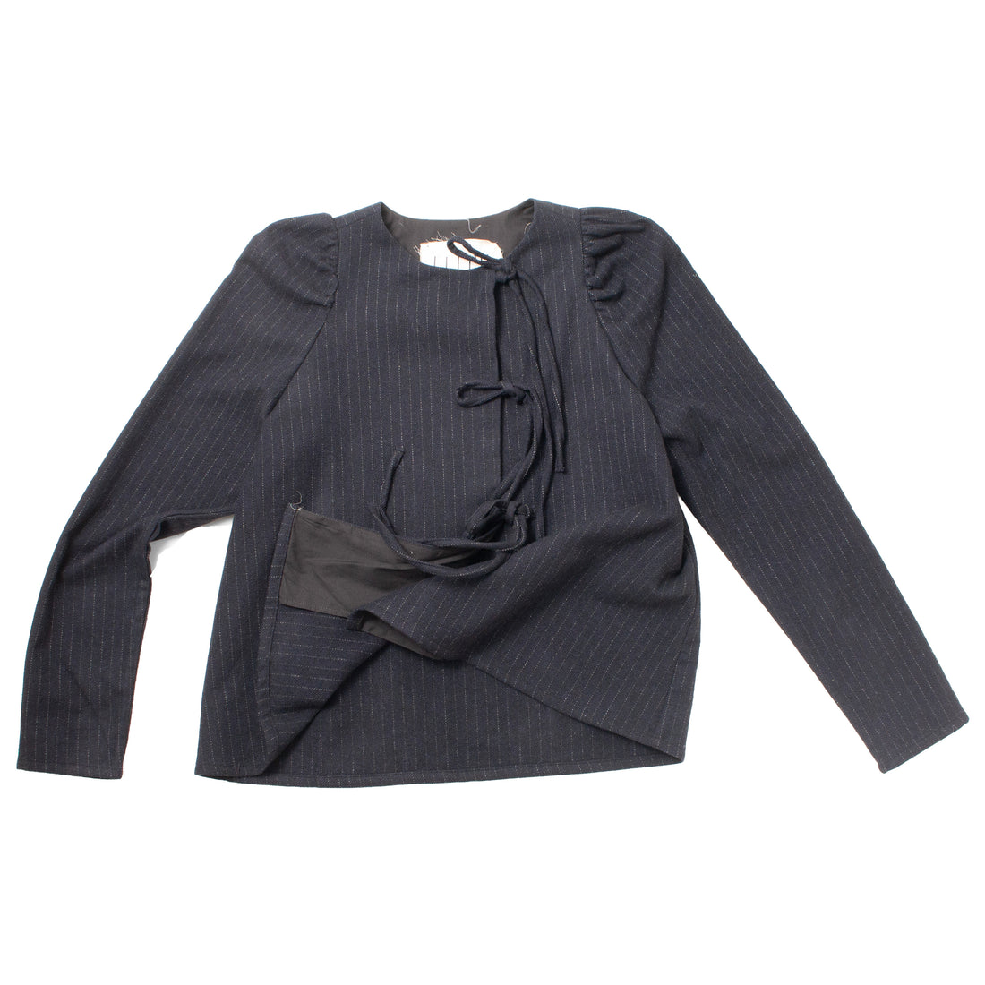 Eleph Bows Shirt in Black Pinstripe