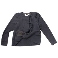 Eleph Bows Shirt in Black Pinstripe