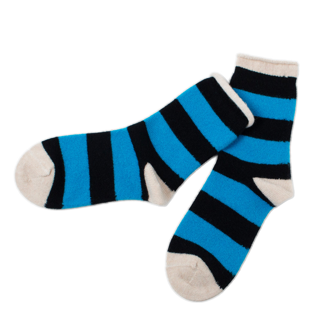 Hansel from Basel Wide Stripe Cashmere Crew in Blue