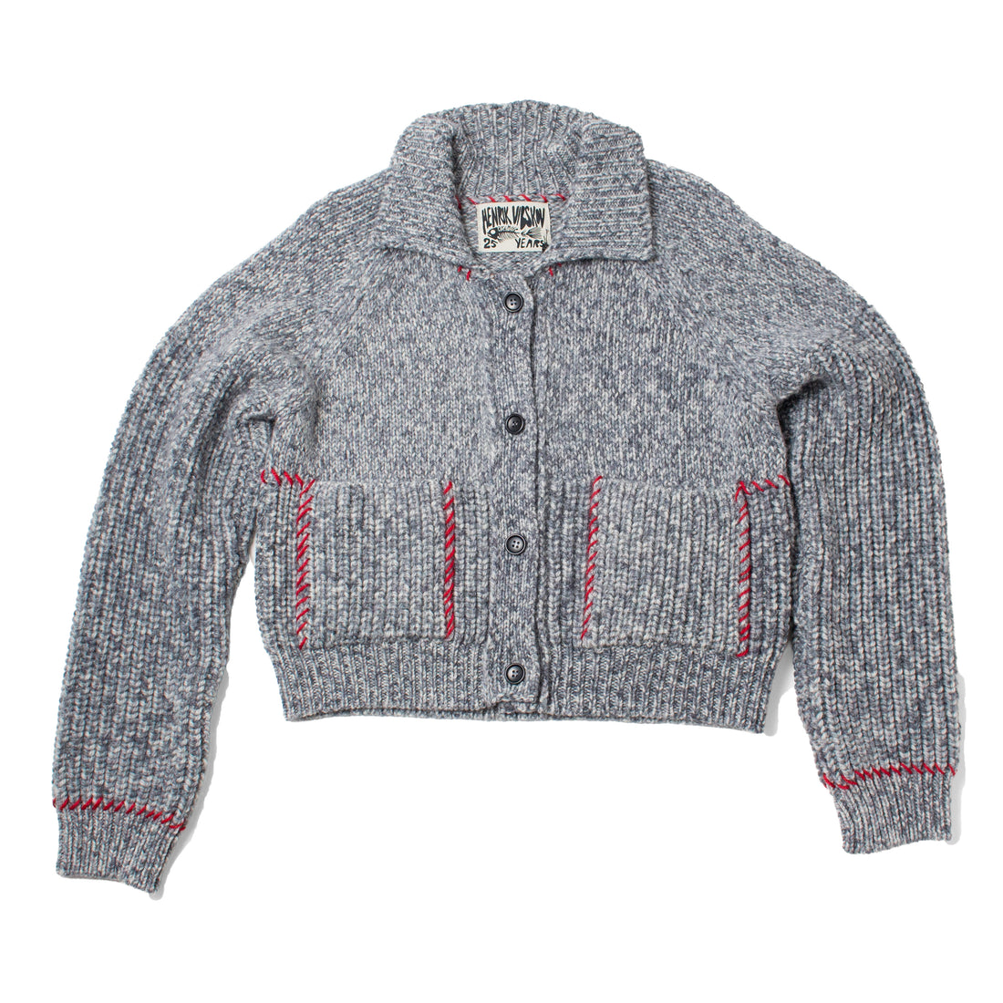 Henrik Vibskov Stitch Cardigan in Red Stitch Grey Melange