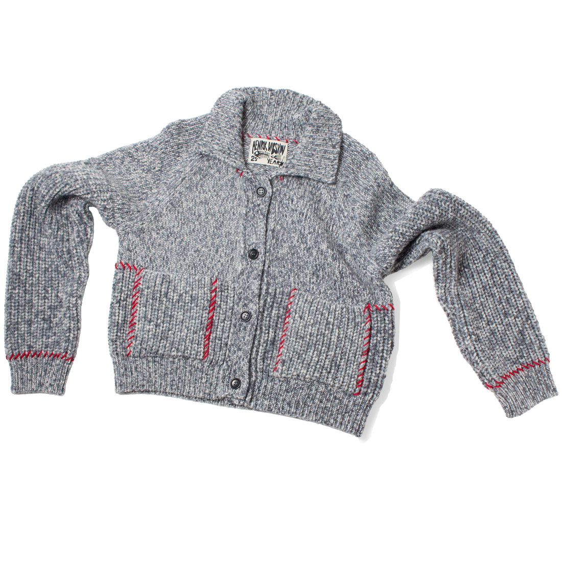 Henrik Vibskov Stitch Cardigan in Red Stitch Grey Melange