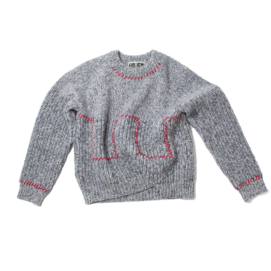 Henrik Vibskov Stitch Jumper in Red Stitch Grey Melange