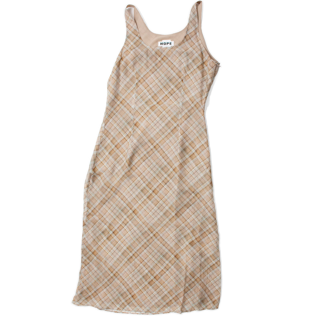 Hope Glass Dress in Painted Beige Check Silk
