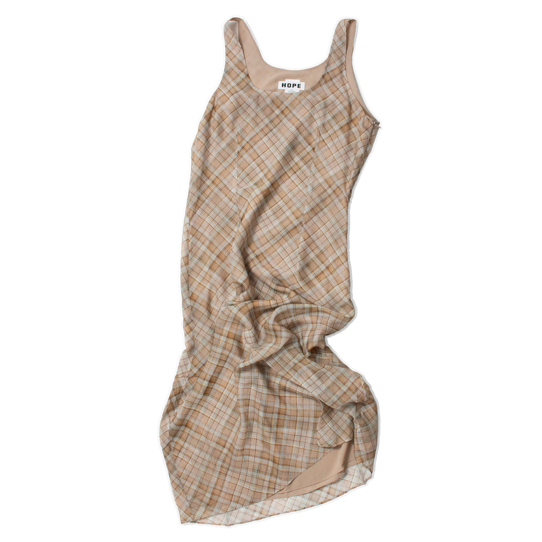 Hope Glass Dress in Painted Beige Check Silk