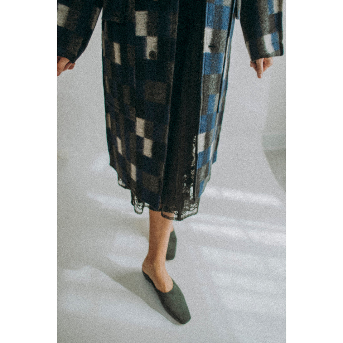 Henrik Vibskov Flat Coat in Brushed Black Squares