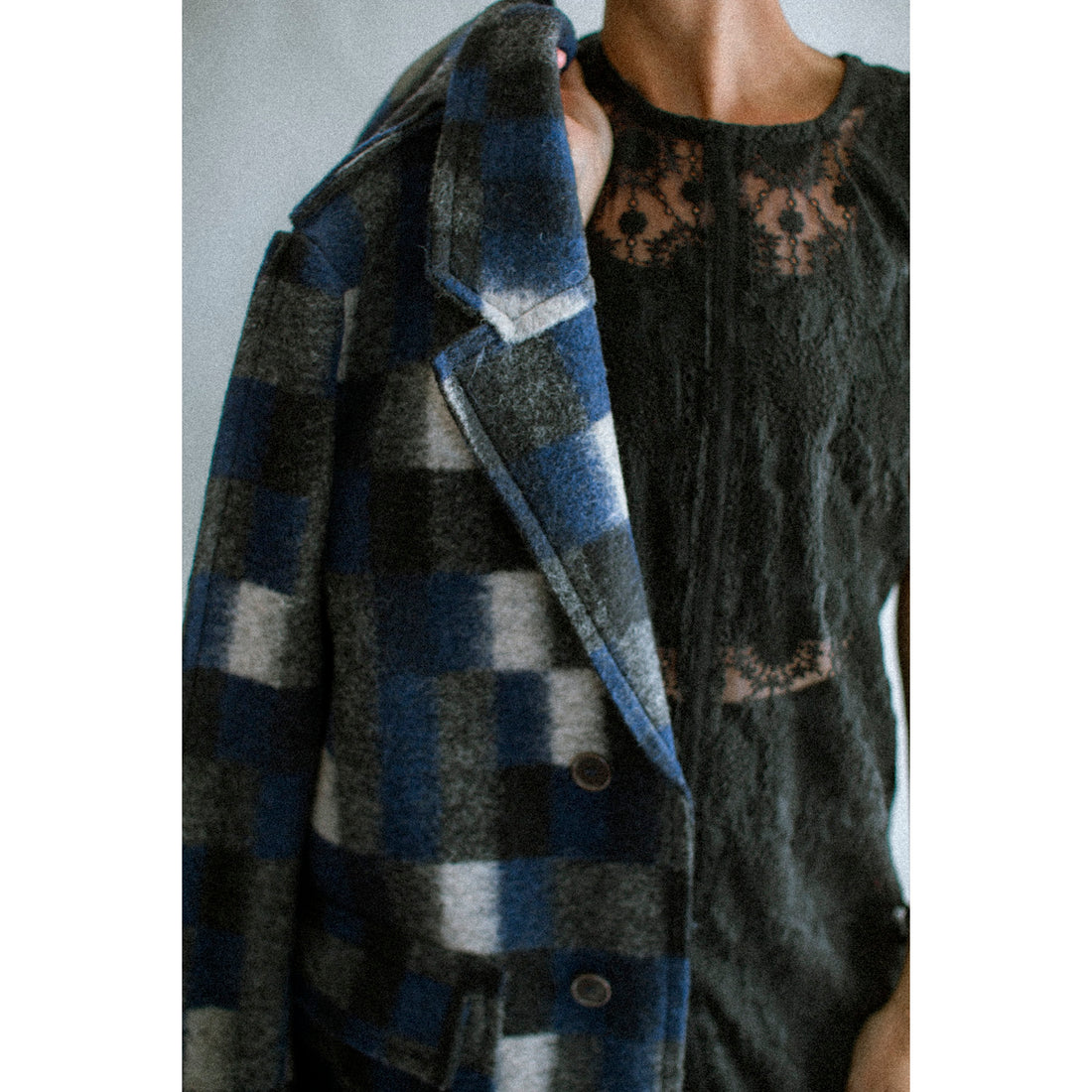 Henrik Vibskov Flat Coat in Brushed Black Squares