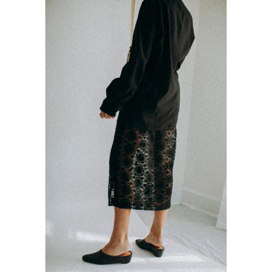 Proche Embroidered Tulle Slip Skirt in Black