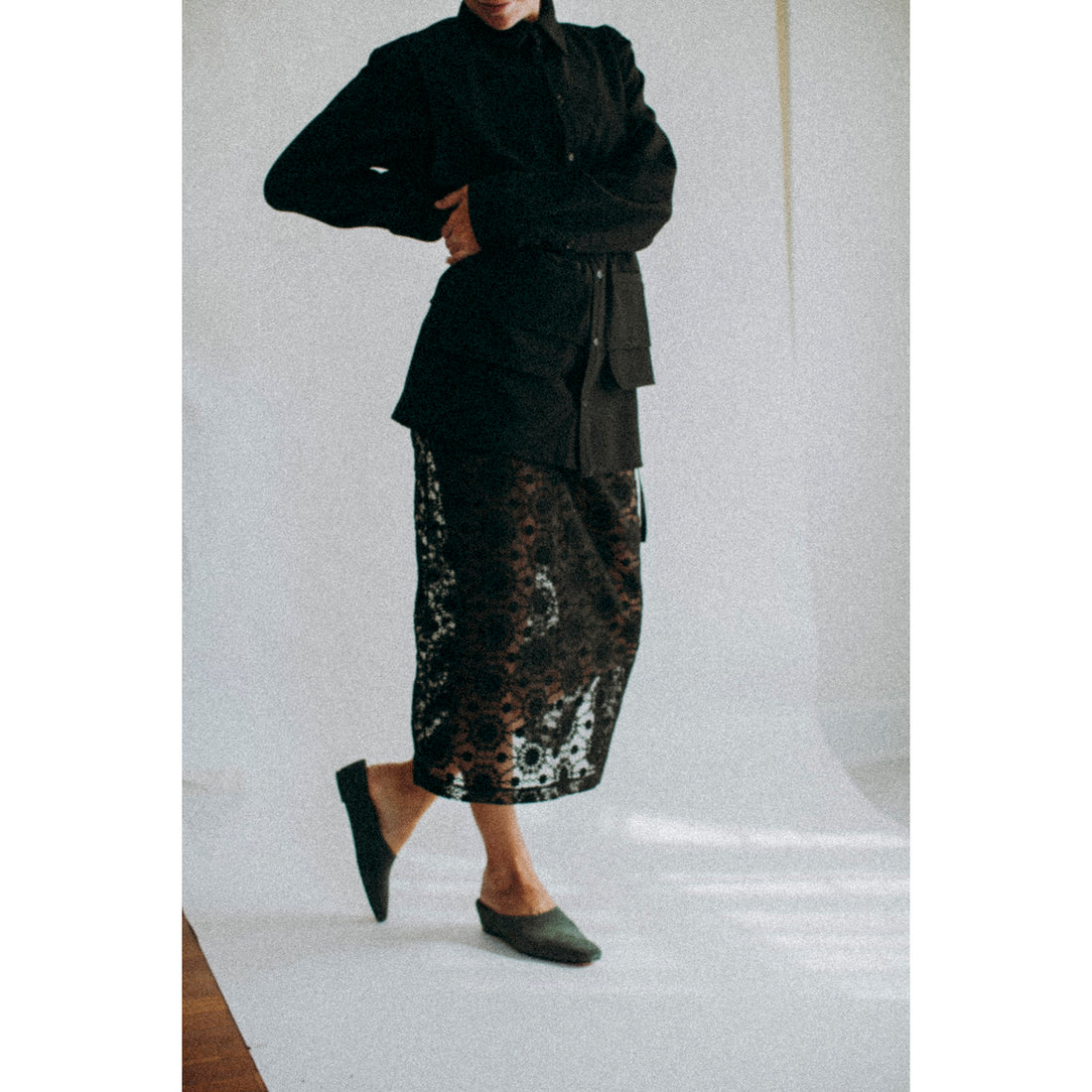 Proche Embroidered Tulle Slip Skirt in Black