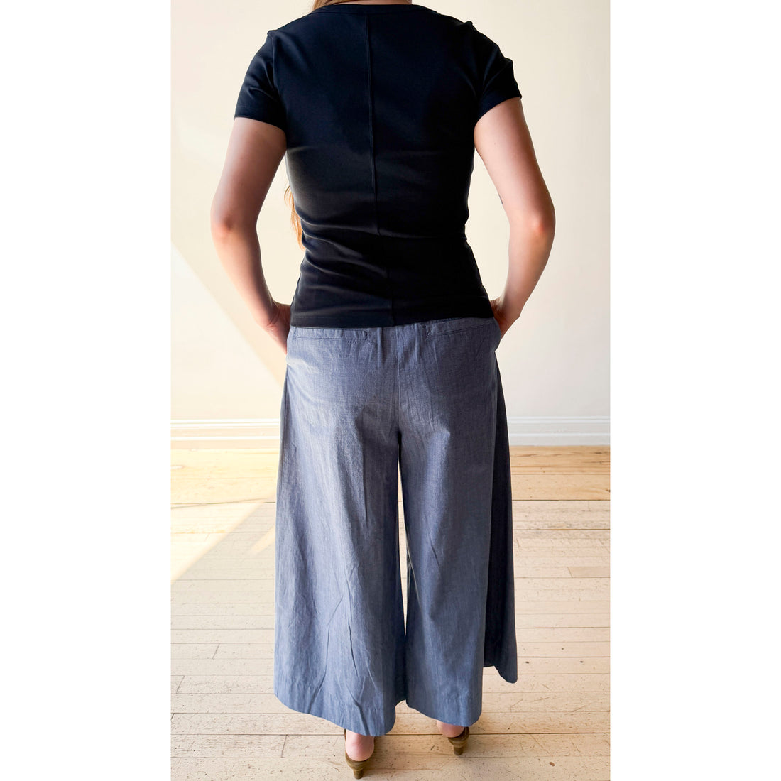 Apiece Apart Elan Midrise Palazzo Pant in Chambray