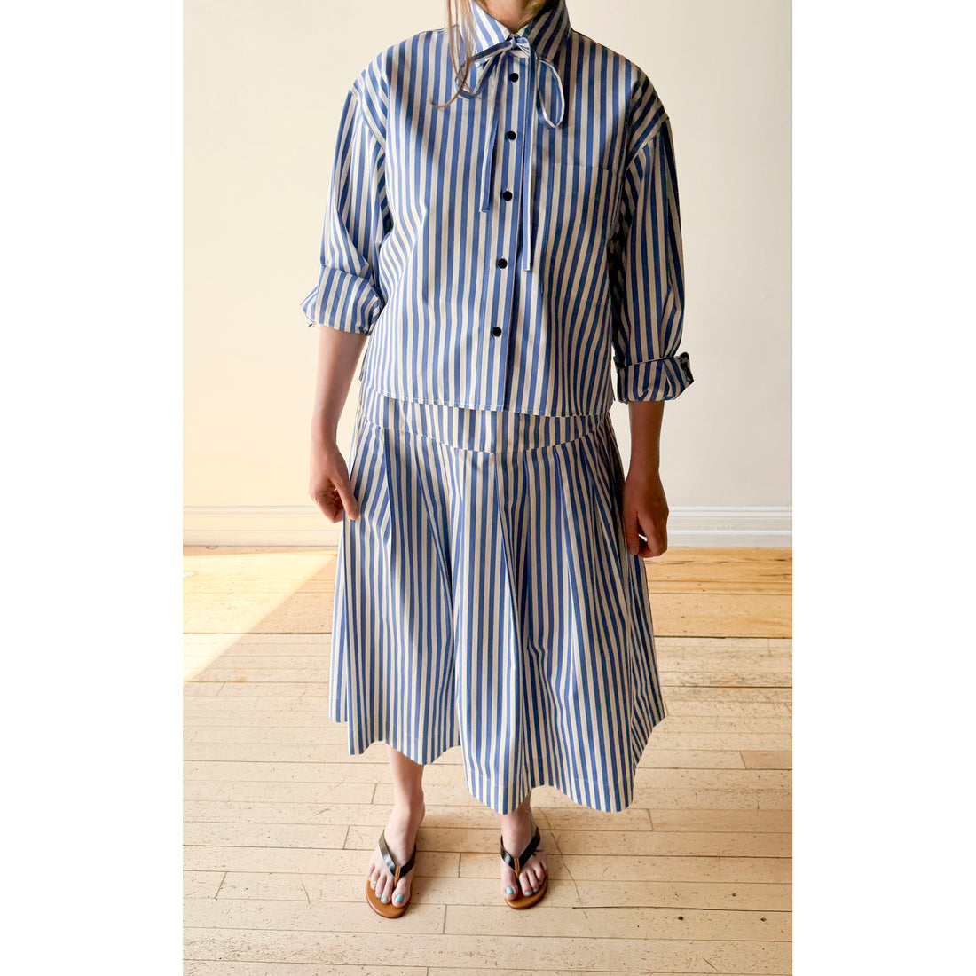 Kasmaria Cropped Shirt with Tie in Yarn Dye Stripe