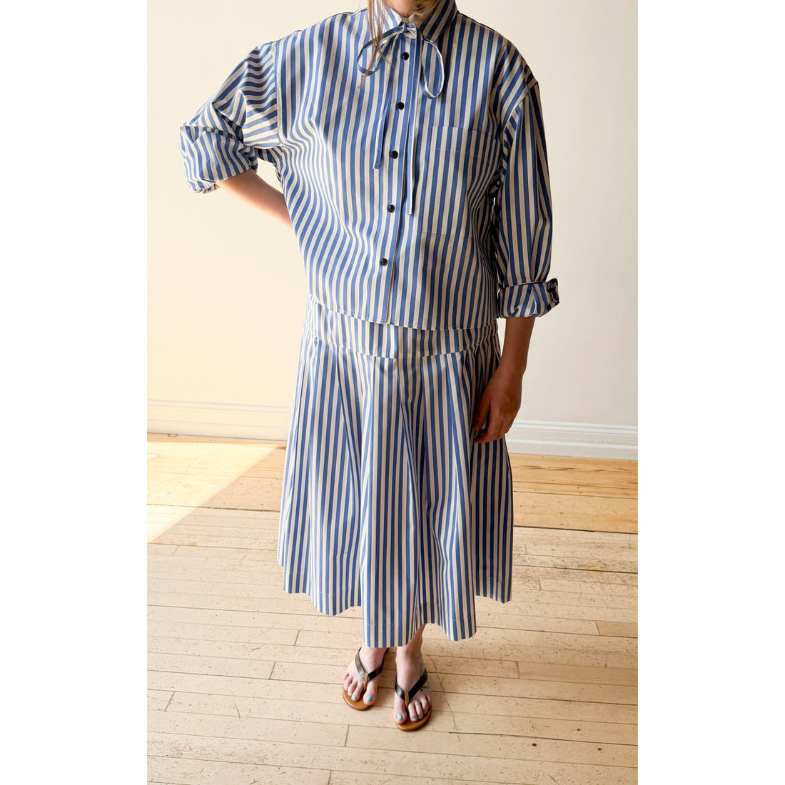 Kasmaria Cropped Shirt with Tie in Yarn Dye Stripe