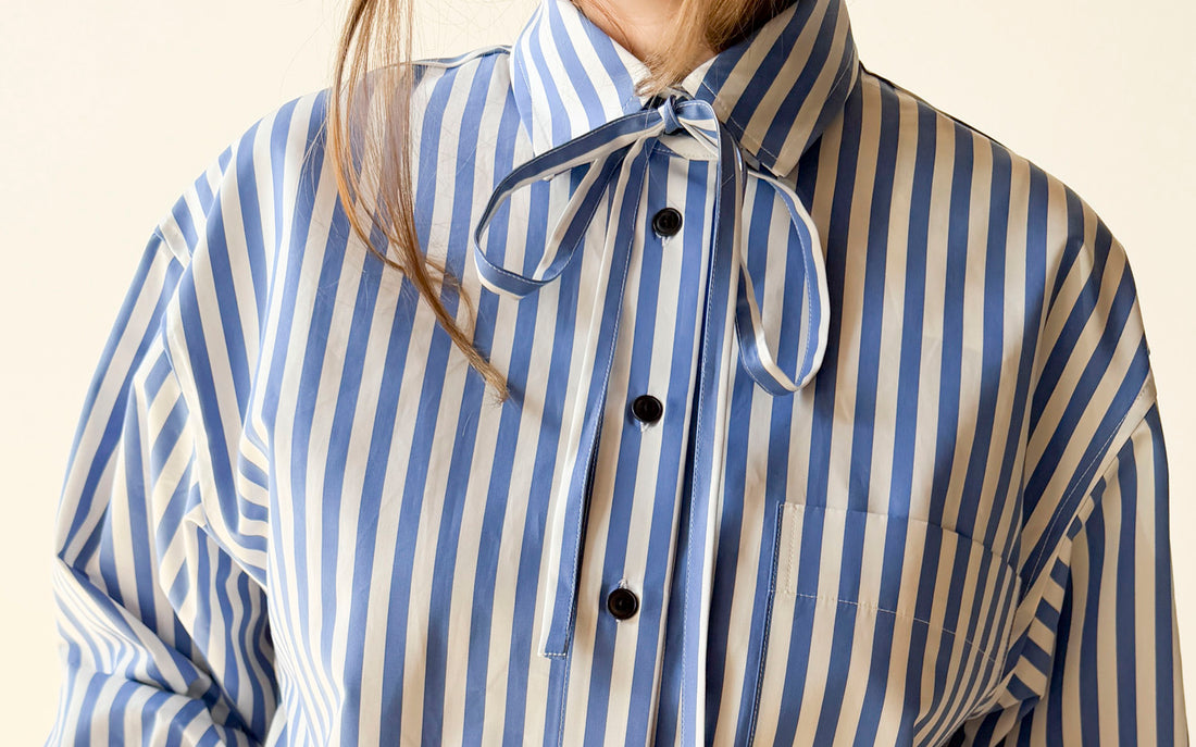 Kasmaria Cropped Shirt with Tie in Yarn Dye Stripe