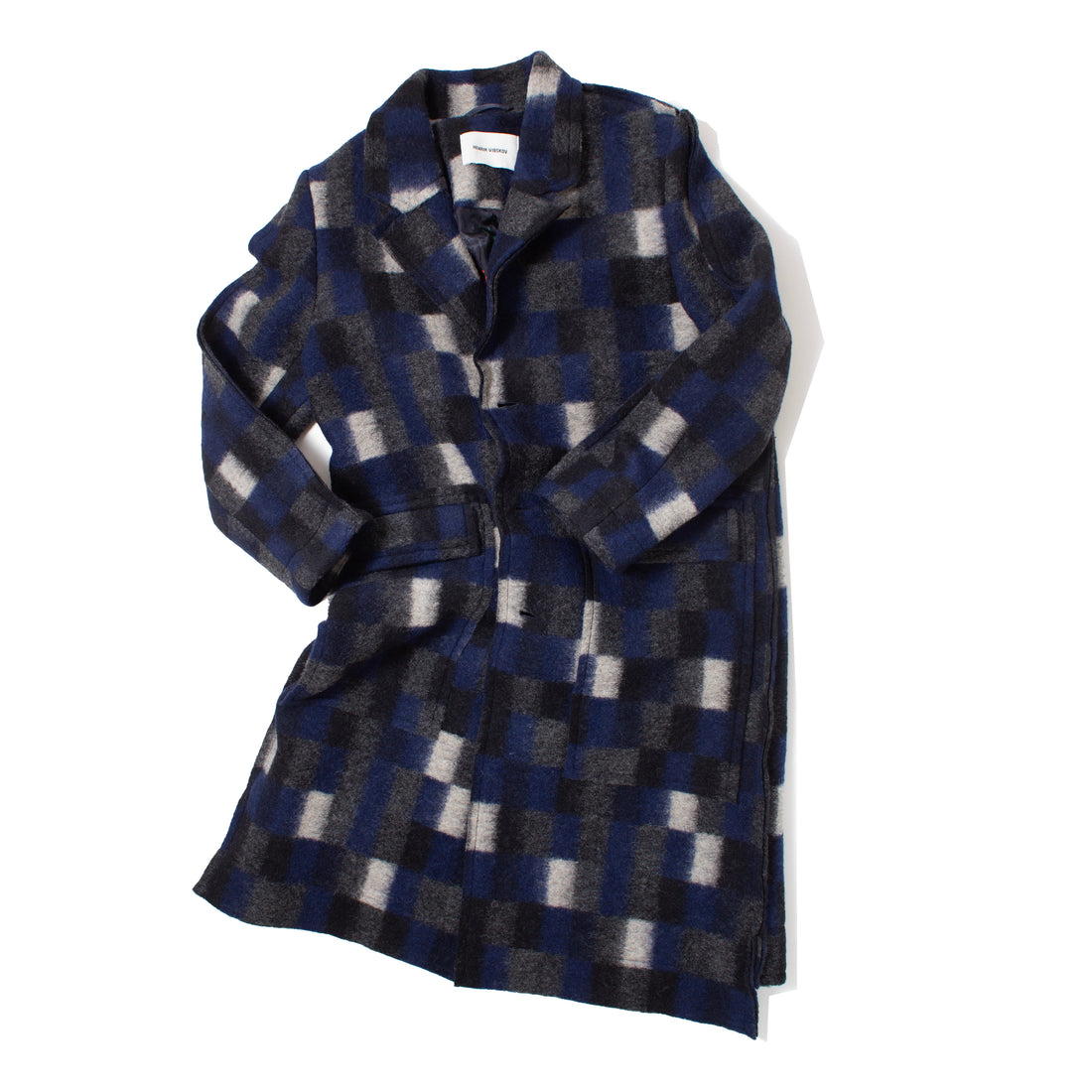 Henrik Vibskov Flat Coat in Brushed Black Squares