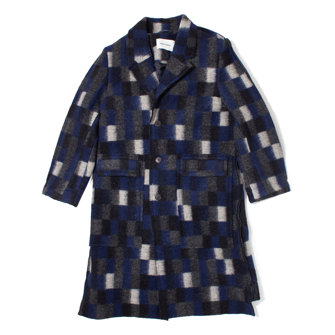 Henrik Vibskov Flat Coat in Brushed Black Squares