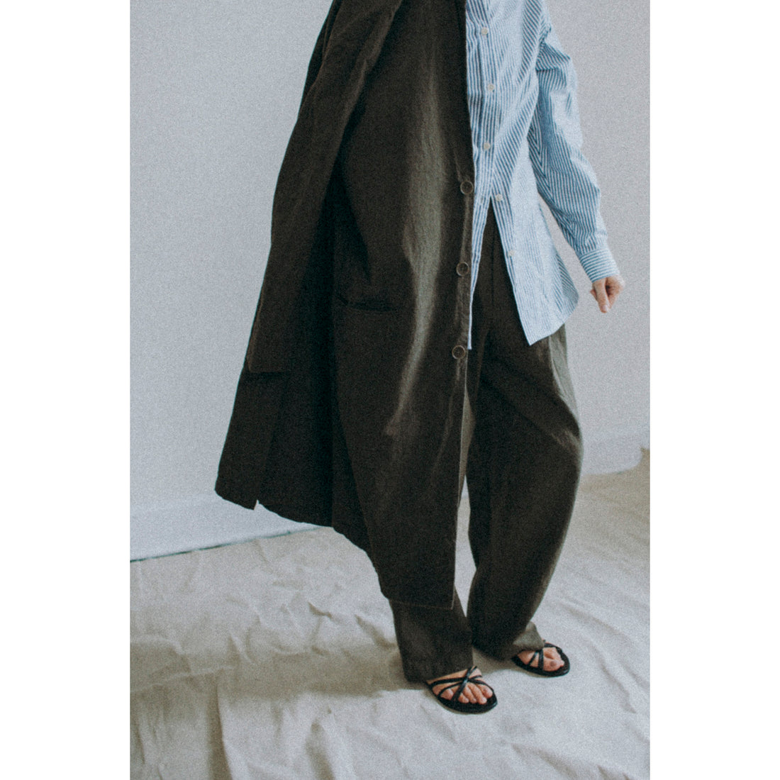 Black Crane Crinkled Coat in Charcoal