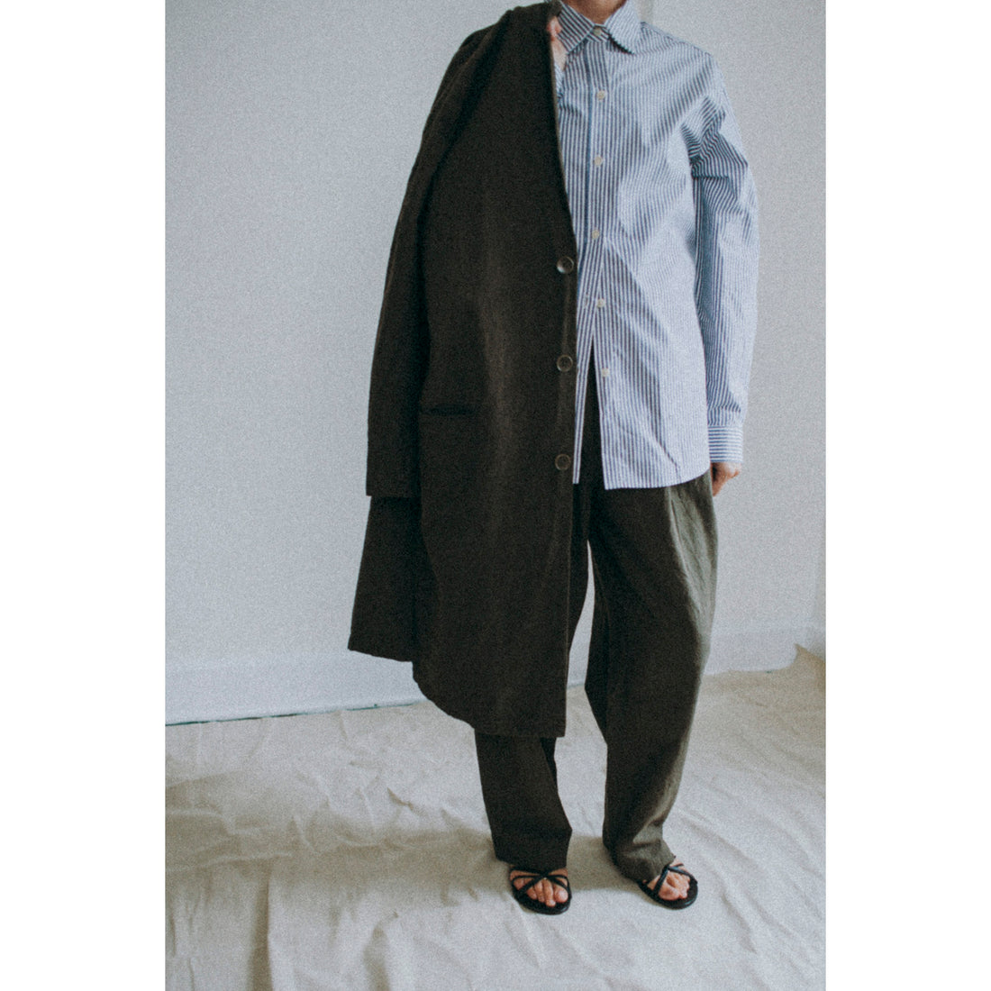 Black Crane Crinkled Coat in Charcoal