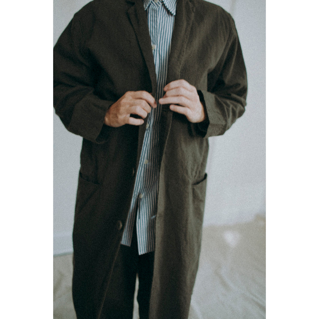 Black Crane Crinkled Coat in Charcoal