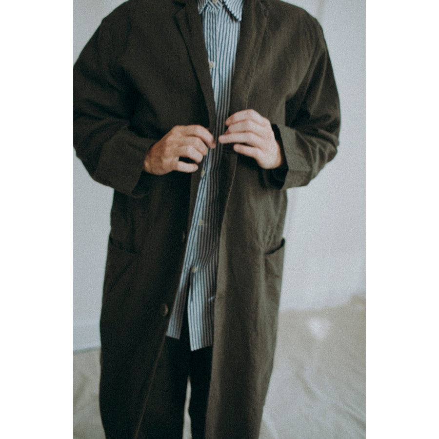 Black Crane Crinkled Coat in Charcoal
