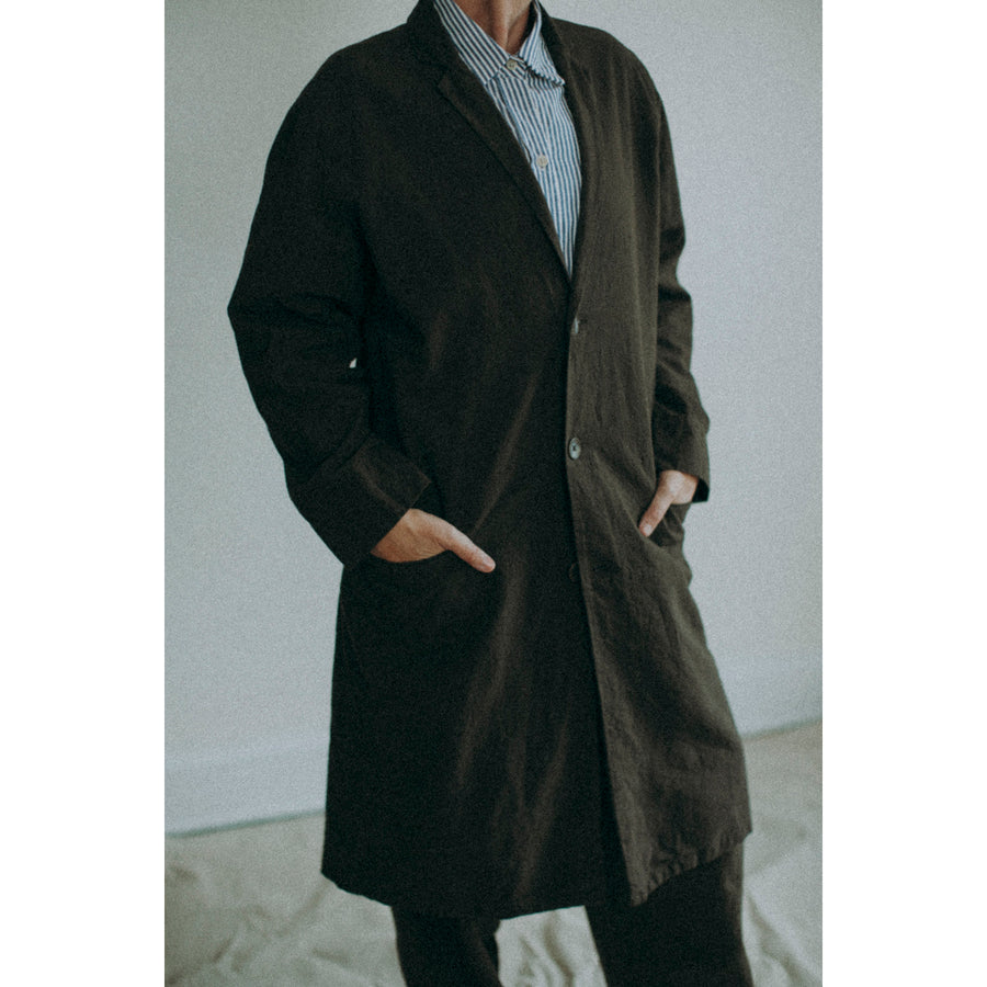 Black Crane Crinkled Coat in Charcoal
