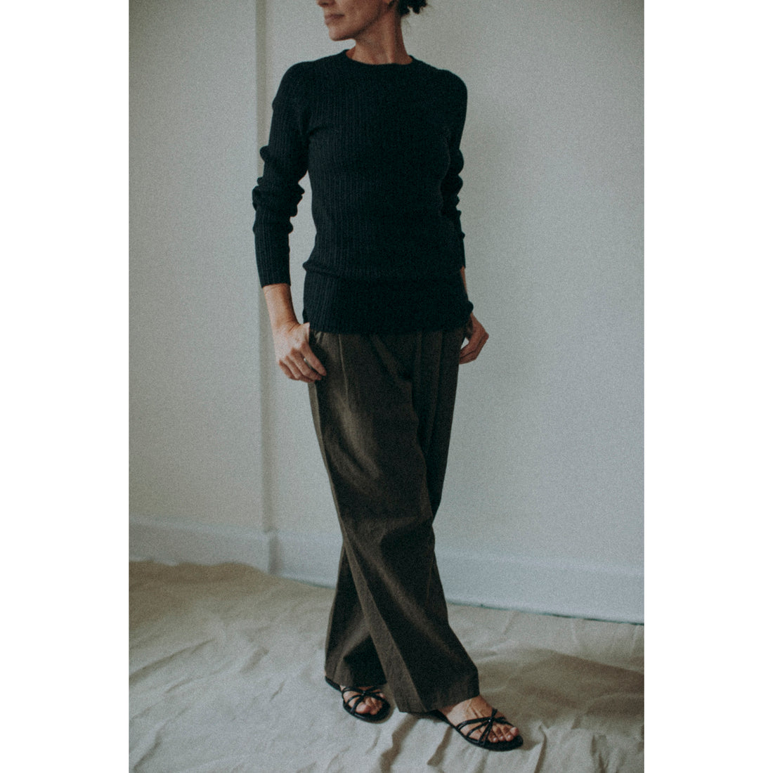 Ichi Antiquités Japan Wholegarment Rib Knit Pullover in Black