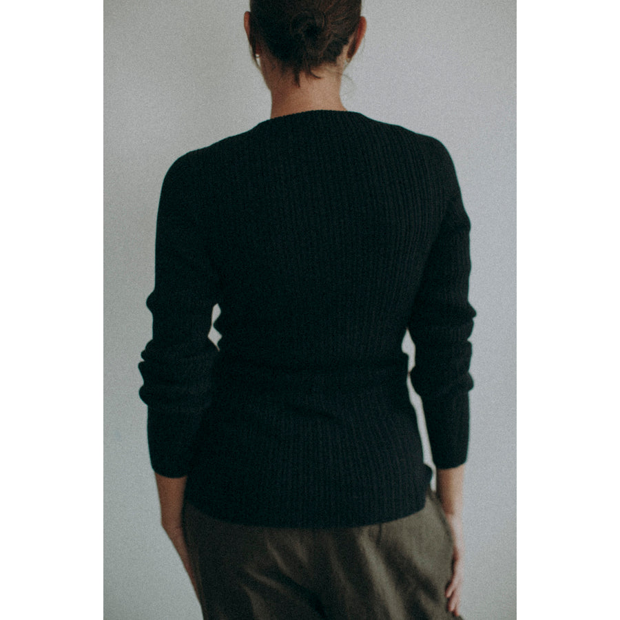 Ichi Antiquités Japan Wholegarment Rib Knit Pullover in Black