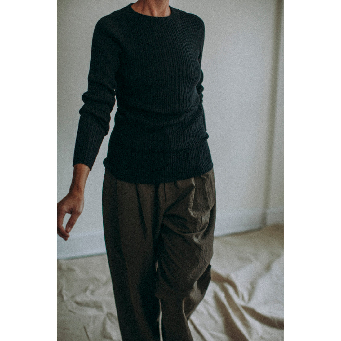 Ichi Antiquités Japan Wholegarment Rib Knit Pullover in Black