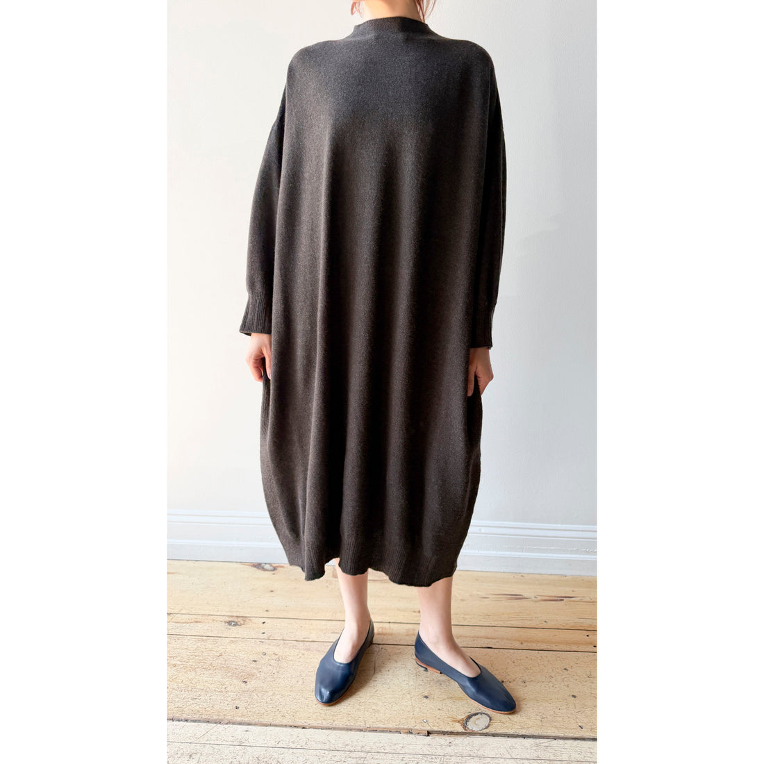 Pas de Calais Airy Merino Wool Patterned Panel Switch Dress in Khaki